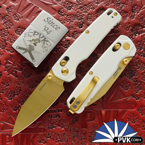 Kershaw Bel Air Pope 6105WGLD, Gold Coated Magnacut Blade, White Aluminum Handle