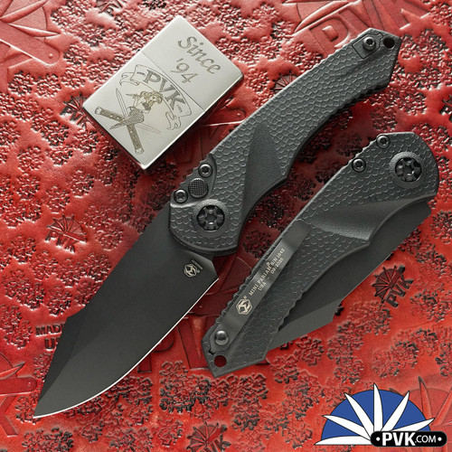 Heretic Knives Mini Pariah Auto, Magnacut Single Edge Black Blade,  Black Polymer Handle, Tactical