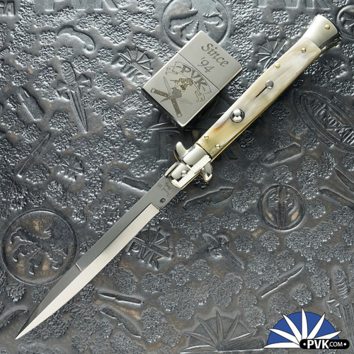 2026 Limited Edition Frank B Italian Stiletto 11" Pick Lock Bayonet Blade, Honey Horn Front Scale/ Brazilian Horn Back Scale (28cm)