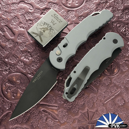 Protech TR-4 Tactical Response Auto BSW26.TR4.1, Black DLC Magnamax Blade, Grey Handle W/Safety And Glass Breaker, Black Lip Pearl Button
