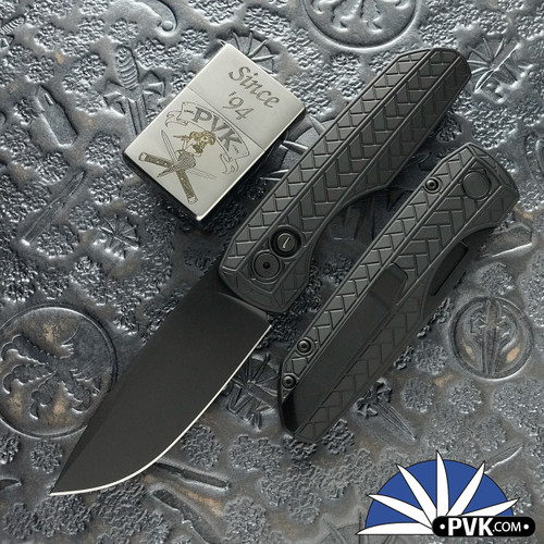 Protech Vero Synapse Auto VERO2106-MM-OP, Sterile Black DLC CPM-MagnaMax Blade, Black Herringbone Textured Handle, Tritium Button
