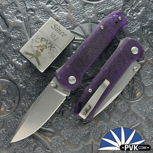 Flytanium Arcade Lite Folder, Stonewashed AUS-10A Blade, Atomic Purple Polycarbonate Handles
