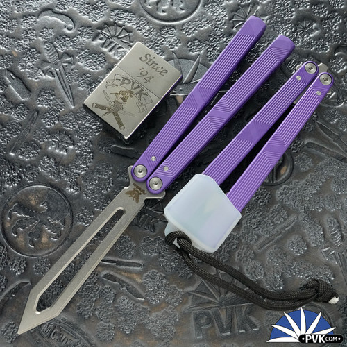 Flytanium Zenith Trainer 2.0, Stonewashed 440 Trainer Blade, Ultraviolet Aluminum Handles