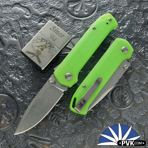 Flytanium Arcade Lite Folder, Stonewashed AUS-10A Blade, Glow In The Dark Polycarbonate Handles