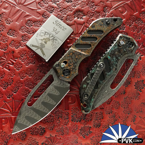 Custom Heretic Knives Koschei, Vegas Forge Reptilian San Mai Damascus Blade, Chemtina Copper Chassis W/ Abalone Inlay Button, DLC HW