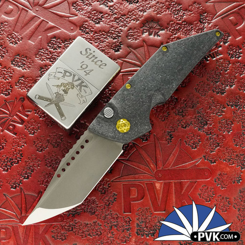 Hypercut Manufacturing Dharma Auto, Dark Stonewashed S45VN Blade, Black Glass Handle, Gold Anodized HW