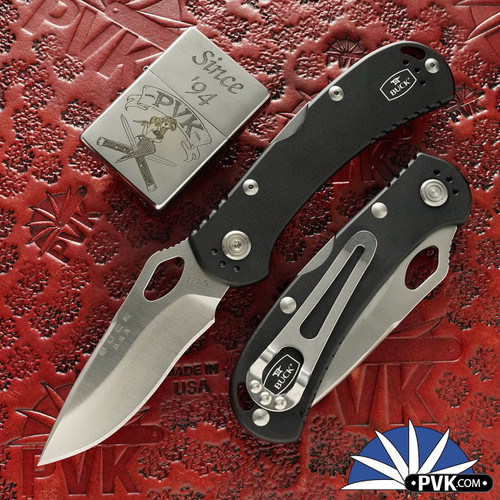 Buck Spitfire Folder, 420HC Blade, Black Aluminum Handle W/ Red Backspacer