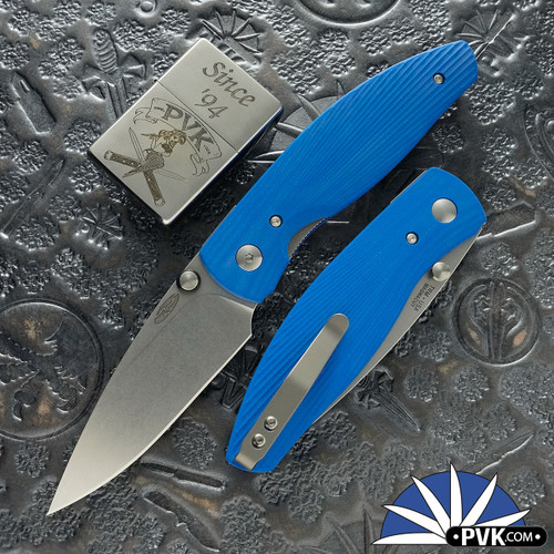 Three Rivers Manufacturing (TRM) Atom Linerlock, Magnacut Blade, Royal Blue G10 Sunburst Handle Scales