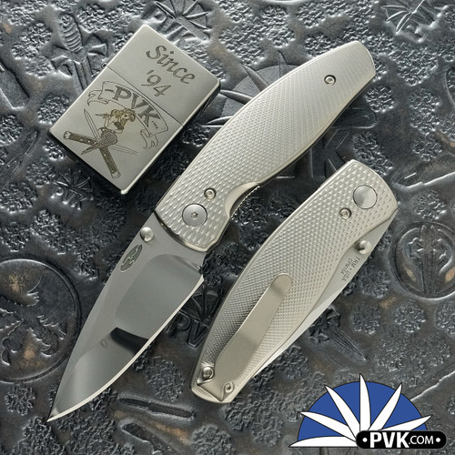 Three Rivers Manufacturing (TRM) Neutron 2 Linerlock, Mike Irie Compound Grind CPM-154 Blade, Lizard Skin Titanium 3D Textured Handle Scales