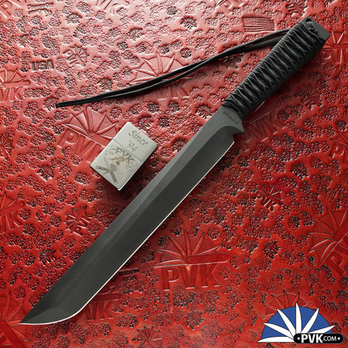 Strider Knives Large Fixed Blade, Black Coated Tanto D2 Blade, Cord Wrapped Handle