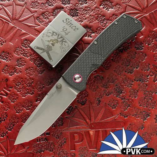 Jarosz Knives Kali, Zirblast Vanax Blade, Carbon Fiber Handle Scales W/ Fuchsia Glass Pivot And Backspacer