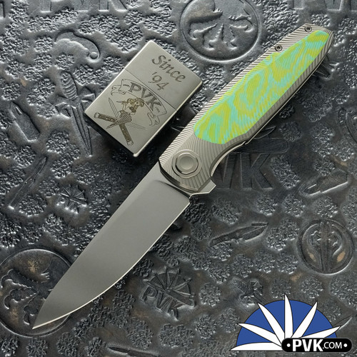 Holt Bladeworks Custom Outlaw #217, Near Mirror M390 Drop Point Blade, Feather Milled Titanium Handle Scales W/Morph TPC Tiffany/ Yellow Inlay