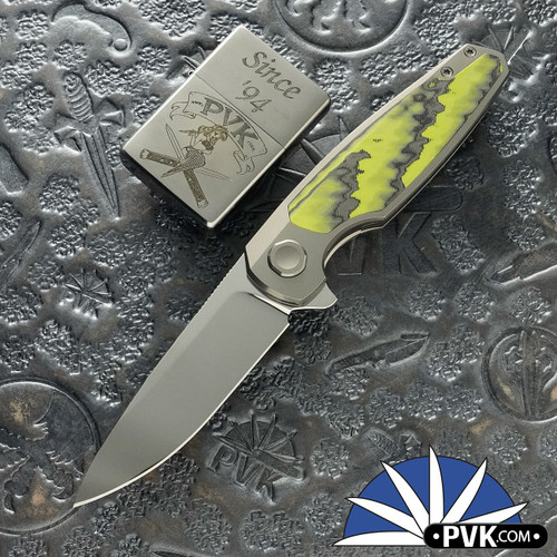 Holt Bladeworks Custom Morpheus #2083, Near Mirror Vanax Blade, Pinstripe Milled Titanium W/ Morph TPC Yellow/ Black Inlay