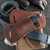 Custom Left Hand Right Hip Crossdraw Brown Leather Black Stitching Pancake Knife Sheath