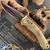 Marfione Custom Amphibian Persian Terraform Pattern Broken Anvil Damascus Blade Sovereign Gold Titanium Handle TT Bronze HW