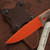 RMJ USA Custom Grind Tsati 3V Syndicate Hunter Orange Blade Brown Linen Scales