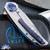 Skiff Made Blades Fugitive, Damasteel (Fafnir Pattern) Blade, Milled Titanium Scales, Royal Blue Ti Backspacer, Black Timascus Pivot Collar and Clip,  #100