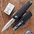 Microtech Luminary ZBP 1270-12S Stonewashed Full Serrated Blade,  Black Handle W/Tritium Button Insert, Signature Series