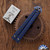 Warren Thomas Custom Balisong, Blue Anodized Damascus Pattern Titanium Blade, Black/ Blue Carbon Fiber Handles