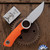 Dan Dugdale Custom Finger Hole Fixed Blade, Hand Rubbed Satin D2 Drop Point, Orange G10 Handle, Lime Green Flannel Pattern Kydex Sheath