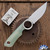 Dan Dugdale Custom Finger Hole Fixed Blade, Hand Rubbed Satin D2 Drop Point, Translucent G10 Handle, OD Green Kydex Sheath