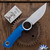 Dan Dugdale Custom Finger Hole Fixed Blade, Hand Rubbed Satin D2 Drop Point, Blue G10 Handle, Navy Blue Kydex Sheath