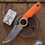 Dan Dugdale Custom Finger Hole Fixed Blade, Hand Rubbed Satin D2 Skinner, Orange G10 Handle, Orange Kydex Sheath