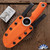 Dan Dugdale Custom Finger Hole Fixed Blade, Hand Rubbed Satin D2 Skinner, Orange G10 Handle, Orange Kydex Sheath
