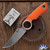Dan Dugdale Custom Finger Hole Fixed Blade, Hand Rubbed Satin D2 Skinner, Orange G10 Handle, Lime Green Flannel Pattern Kydex Sheath