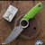 Dan Dugdale Custom Finger Hole Fixed Blade, Hand Rubbed Satin D2 Skinner, Green G10 Handle, Lime Green Kydex Sheath