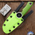 Dan Dugdale Custom Finger Hole Fixed Blade, Hand Rubbed Satin D2 Skinner, Green G10 Handle, Lime Green Kydex Sheath
