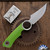 Dan Dugdale Custom Finger Hole Fixed Blade, Hand Rubbed Satin D2 Skinner, Green G10 Handle, Lime Green Kydex Sheath