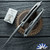 Koenig Knives Arius Flipper, Burnished W/PF Blade, Plexa Patterned Titanium Handles, Blue HW W/Silver Spacer & Blasted Clip