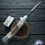 BURN Custom OTF 11" Italian, 416 Stainless Steel Chassis With White Tail Deer Antler Scales And Hand Carved Bone Skull Inlay, Ladder Pattern Damascus Bayonet Blade
