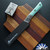 Microtech Kitchen Paring Knife 3500B-10CA, Stonewashed Blade, Blasted Titanium Bolster W/Caribbean Blue G10 Handle Scales