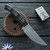 Microtech Akris 95-10BK-1, Stonewashed M390MK Blade, Black G10 Handle Scales, Custom Leather Sheath