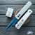 Protech Godfather BSA26.Godfather.2, Sapphire Blue PVD 154CM Blade, Satin Finished Silver Handle, Black Lip Pearl Button W/Sapphire Blue HW