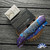 Kyle Vallotton Custom Predator Manual, Baker Forge "Coreline GoMai Chevron" Damascus, Voodoo Resins "Blue Phantasm" Handles W/Baker Forge "Dam-Core Chevron" Bolsters
