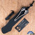 Heretic Knives Giant Hydra 3X Tanto M390 Stonewash Blade, Black Handle, Flamed Accents SN008