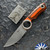 Dan Dugdale Custom Finger Hole Fixed Blade, Hand Rubbed Satin D2 Drop Point With No Jimping, Orange/ Black G10 Handle, Orange/ Black Kydex Sheath