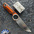 Dan Dugdale Custom Finger Hole Fixed Blade, Hand Rubbed Satin D2 Drop Point With No Jimping, Orange/ Black G10 Handle, Orange/ Black Kydex Sheath