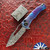 Heretic Knives X John Gray Custom Wraith V4 Manual, Hand Ground Dark Rain Tanto Blade, Barked And Anodized Blue/ Purple Titanium Chassis