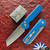 Protech/ Tuff Knives Slimfoot CCKSF26.Slimfoot.1, Stonewashed Magnacut Blade, Blue Battleworn Handle, Pearl Button