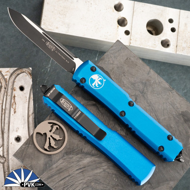 Microtech Ultratech 121-1BL Single Edge Black Blade, Blue Handle - PVK