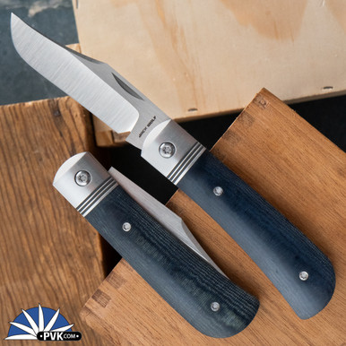 Jack Wolf Knives Steel Series Benny's Clip Satin Blade, Blue Linen