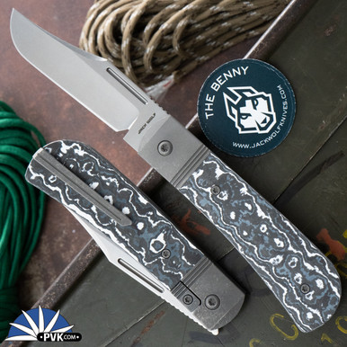 Jack Wolf Knives The Benny Stonewash Blade, Fat Carbon White Storm