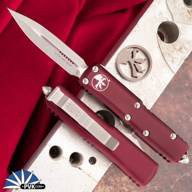 Microtech UTX-85 232-10MR Double Edge Stonewash Blade, Merlot