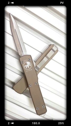 Microtech UTX-70 D/A OTF D/E Satin Silver Blade Tan Handle - PVK