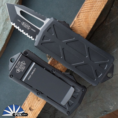 Microtech Exocet 158-3T Tanto Black Full Serrated Blade, Black