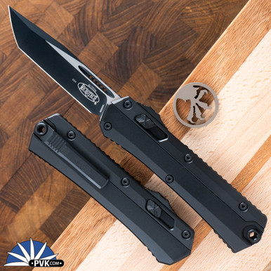 Microtech GLYKON 185-1T Tanto Black Blade, Black Overlay Black